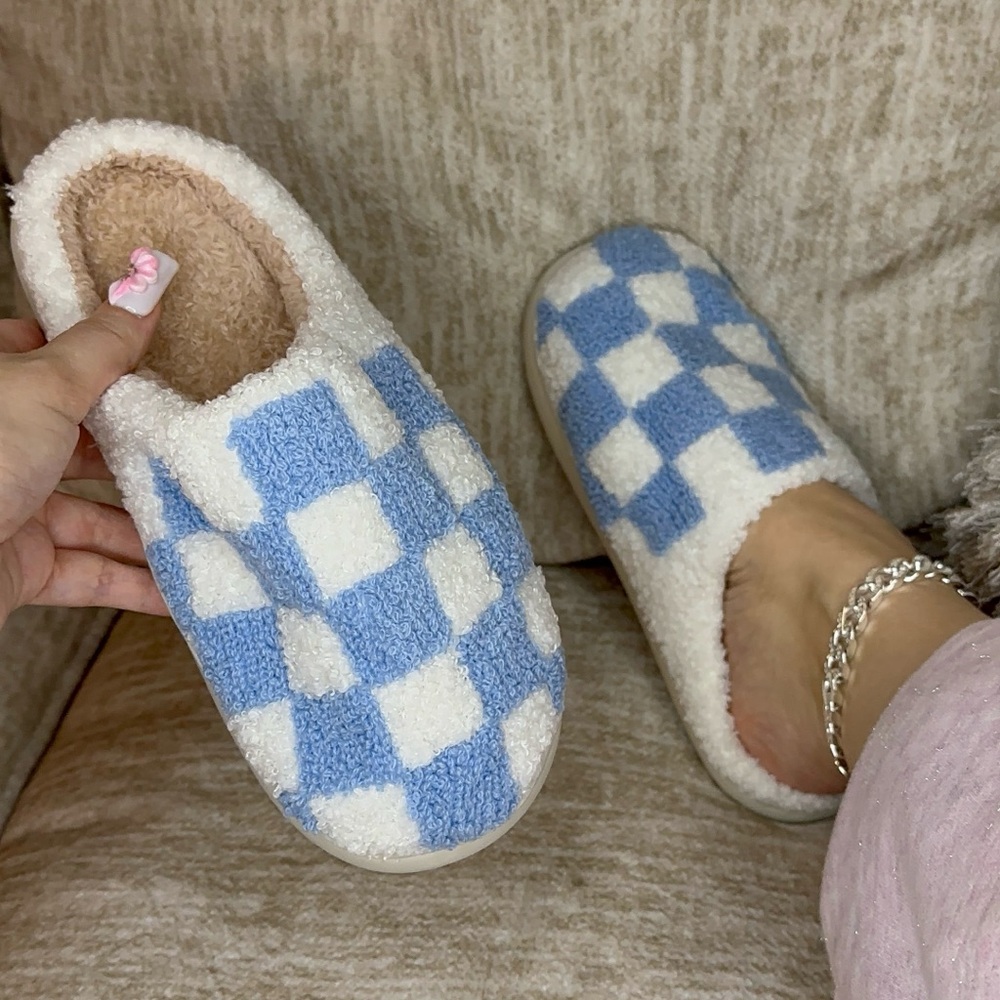 Blue and White Checkered House Slippers sizes 6, 7, 8